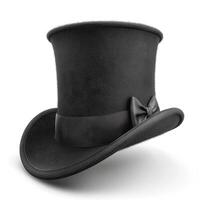 A classic black top hat with a satin ribbon, symbolizing elegance and sophistication. photo