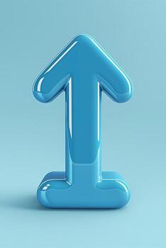 A shiny blue three-dimensional arrow pointing upward against a soft teal backdrop. photo