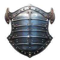 A detailed black and silver medieval shield, showcasing an intricate design and robust structure. photo