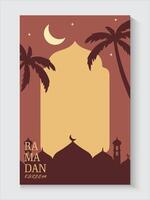 ramadan greeting card with palm trees and mosque vector