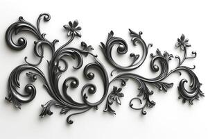 Intricate black floral design with elegant curves and embellishments. photo