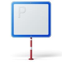 Empty parking sign on a red and white pole, featuring a blue border, symbolizing the need for parking space. photo