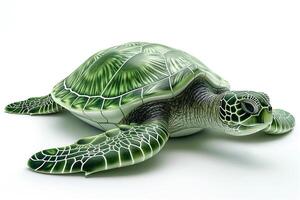A meticulously designed green sea turtle, showcasing intricate details and vibrant colors against a white background. photo