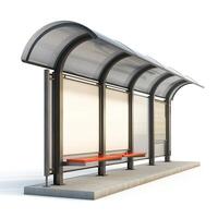 A modern bus stop with a sleek design and a curved roof enhancing urban aesthetics. photo