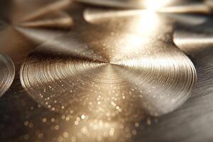 Close-up of shimmering golden metal with intricate patterns, showcasing a luxurious and elegant texture. photo