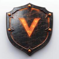 A stylish shield emblem featuring a prominent illuminated letter 'V', combining a modern and classic design aesthetic. photo