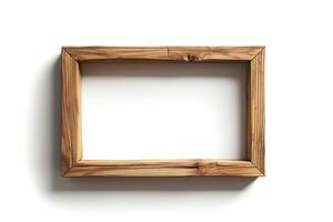 A rustic wooden frame positioned against a clean white background, perfect for showcasing artwork or photos. photo