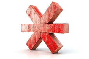 Red wooden geometric shape symbolizing negation or rejection. photo