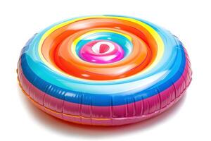 Colorful spiral inflatable pool float perfect for summer fun. photo