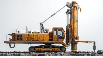 An industrial drilling machine with a rusty exterior, showcasing rugged machinery against a neutral backdrop. photo