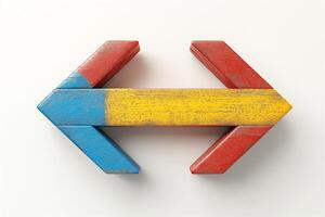 Colorful wooden arrows pointing left and right, symbolizing direction and choices. photo