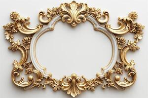 An ornate, vintage-style golden picture frame with intricate floral designs, perfect for showcasing artwork. photo
