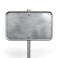 Blank metallic sign on a sturdy pole, ready for information or direction. photo