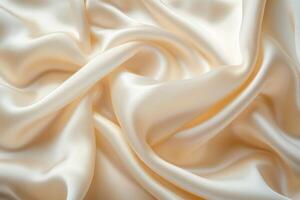 Soft cream-colored satin fabric with gentle folds creating an elegant texture. photo