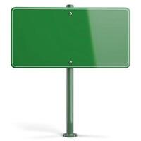 A blank, green street sign on a metallic post, ready for new directions or information. photo