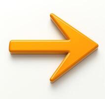 An oversized, glossy orange arrow pointing to the right, symbolizing direction and movement. photo
