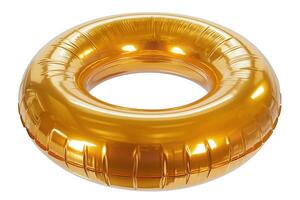 A shiny gold inflatable pool ring, capturing the essence of summer fun and relaxation. photo