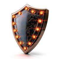 Stylish shield emblem with glowing lights, perfect for conveying security and strength. photo
