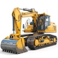 A vibrant yellow excavator ready for construction work, showcasing its robust design and functionality. photo