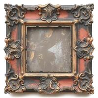An ornate vintage frame featuring intricate designs, showcasing a blend of dark colors with a touch of gold. photo