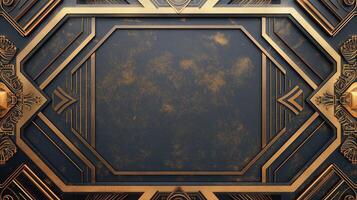 Elegant geometric background featuring a dark blue surface with gold accents. photo