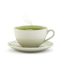 A steaming cup of green tea sits elegantly on a saucer, inviting and refreshing. photo