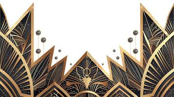 An elegant black and gold ornate design featuring geometric shapes and floral patterns, perfect for upscale invitations or decor. photo