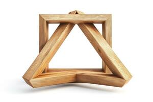 A geometric wooden sculpture featuring a triangular shape, embodying modern design aesthetics. photo