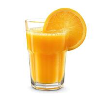 A refreshing glass of orange juice garnished with a slice of orange. photo
