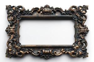 Ornate vintage frame with intricate carvings and a rich gold finish, perfect for showcasing artwork or photographs. photo