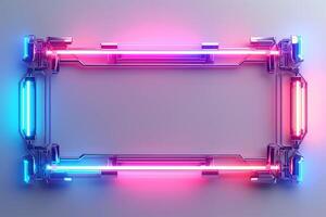 A vibrant neon frame with a mix of blue and pink glowing lights, perfect for digital displays or modern designs. photo