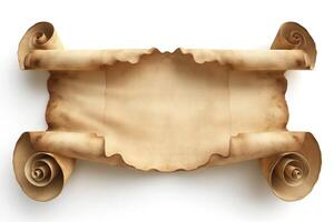 A vintage parchment scroll, elegantly rolled at the edges, perfect for historical or artistic themes. photo