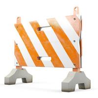A vibrant orange and white construction barrier indicating a closed area or construction zone. photo