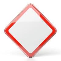 A blank diamond-shaped warning sign with a red border on a white background, symbolizing caution or awareness. photo