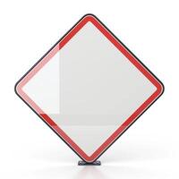 A blank caution sign on a white background, featuring a diamond shape with a red border, ready for customization. photo