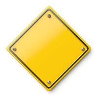 Blank yellow traffic sign with a diamond shape for customizable messages. photo