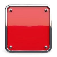 A glossy red square sign with a sleek metallic frame, perfect for custom messaging. photo