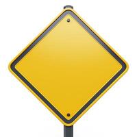 A blank yellow warning sign on a post, ready for customized messages. photo