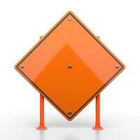 Empty orange diamond-shaped warning sign on a white background, ready for important messages. photo