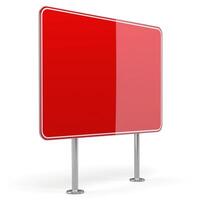 A blank red billboard sign on metallic supports, ideal for advertising or public messaging. photo