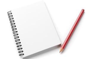 Blank spiral notebook with a red pencil, ready for creativity and ideas to flow. photo
