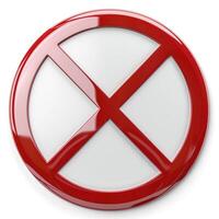 A glossy red circular symbol featuring a bold white 'X' in the center, indicating prohibition or restriction. photo