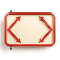 A vintage-style signage with red arrows pointing left and right against a cream background. photo