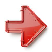 A shiny, three-dimensional red arrow pointing right, emphasizing direction and movement. photo
