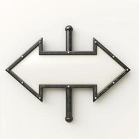 A metallic arrow sign pointing both left and right, showcasing a playful design and contrasting colors. photo