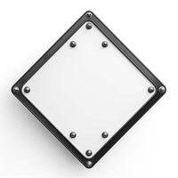 A blank, diamond-shaped sign with a metallic border and screws, perfect for customization. photo