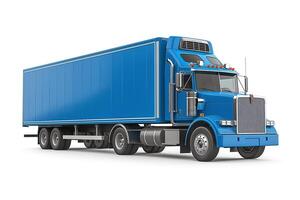 A striking blue semi-truck with a sleek design, ideal for transporting goods efficiently. photo