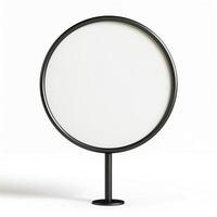 Minimalist round sign on a black stand, ideal for blank advertising or creative displays. photo