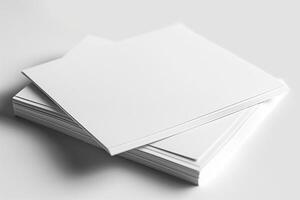 A stack of pristine white sheets of paper arranged neatly, ideal for stationary or creative projects. photo