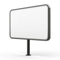 Blank advertising billboard standing on a black pole, suitable for customizable ads and promotions. photo